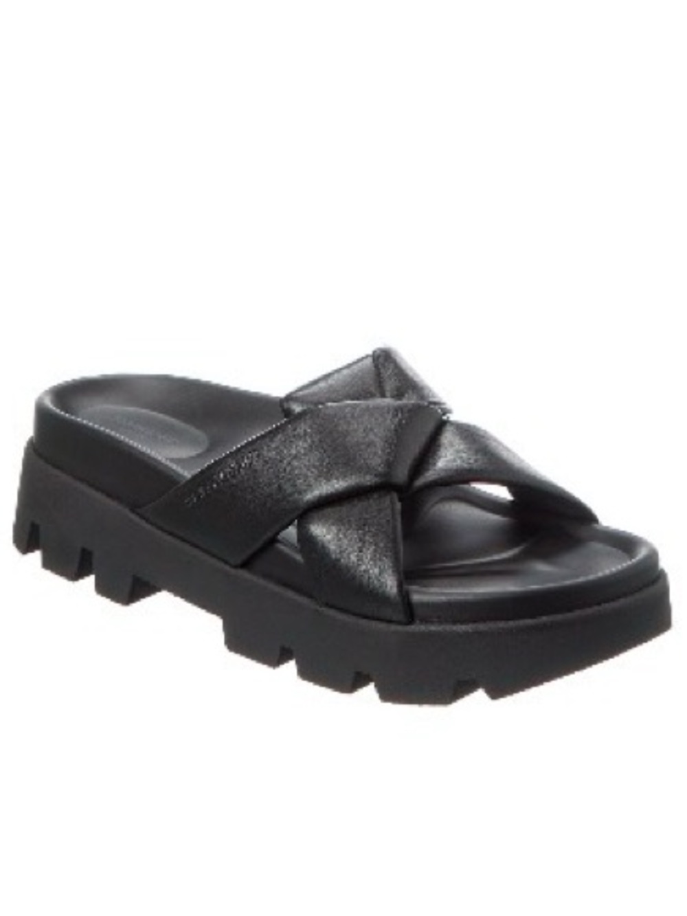 Salvatore Ferragamo Air Lug Black Crisscross Leather Slides.